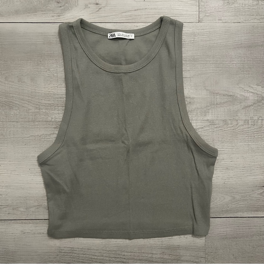 Zara Sage Green Ribbed Crop Top